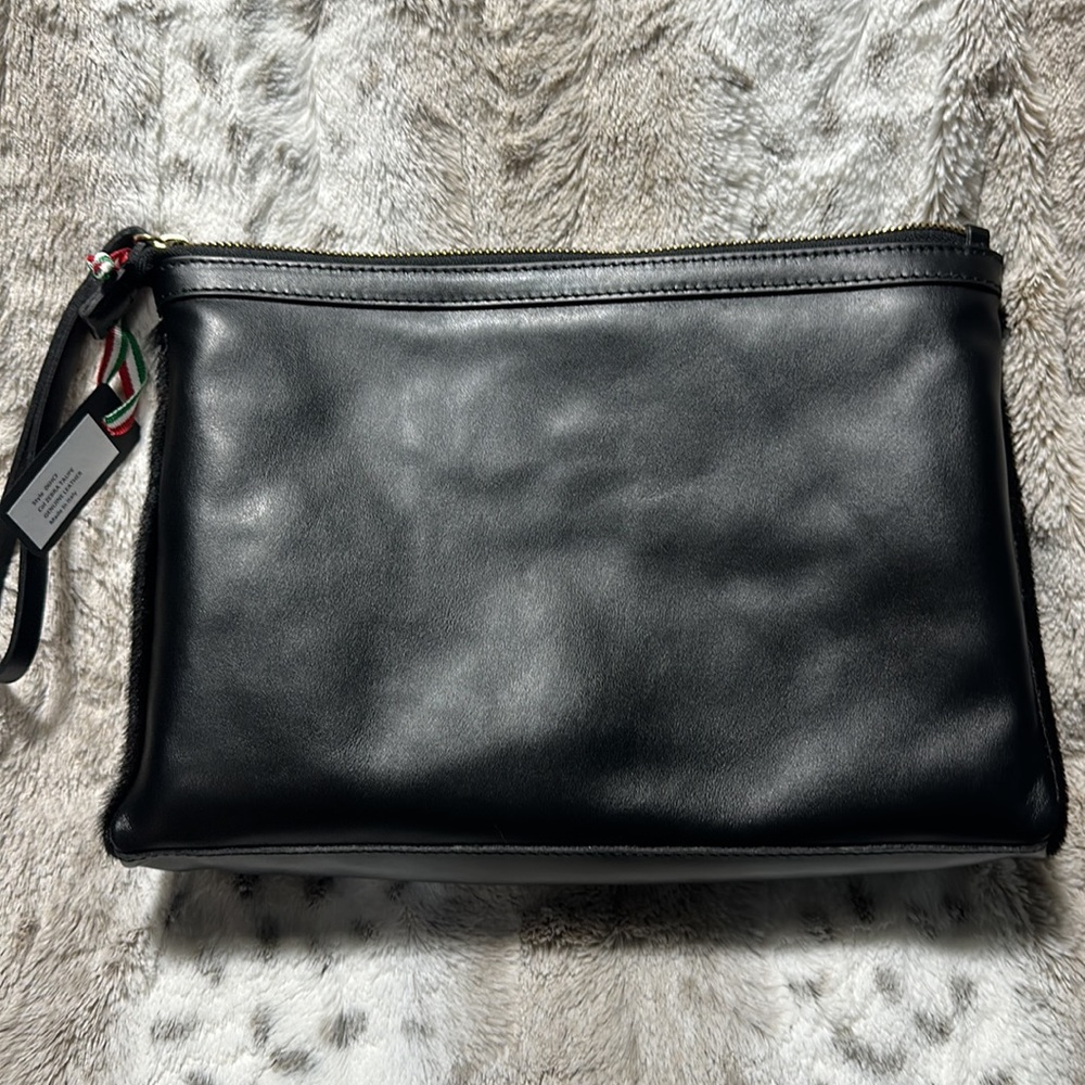Cavalcanti Leather Cosmetic Travel Animal Hair Zebra Wristlet Clutch Bag - Picture 5 of 6